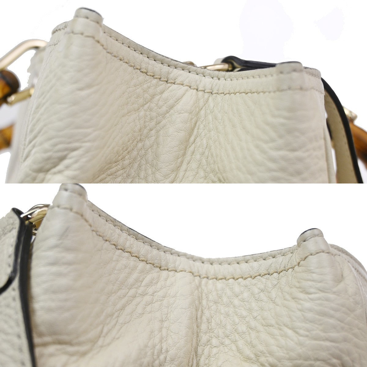 GUCCI Logo Bamboo 2Way Handbag Leather White GHW made in Italy 70TA662