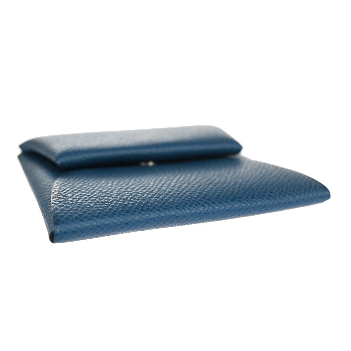 HERMES Logo Bastia Wallet Purse Coin Case Veau Epsom Leather Blue France 35RH018