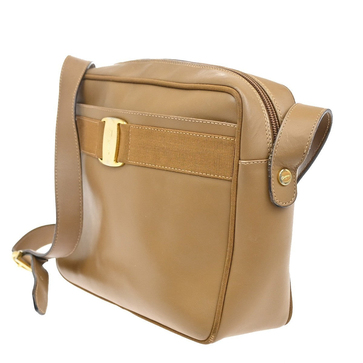 SALVATORE FERRAGAMO Logo Vara Shoulder Bag Leather Brown GHW Italy 68CA393