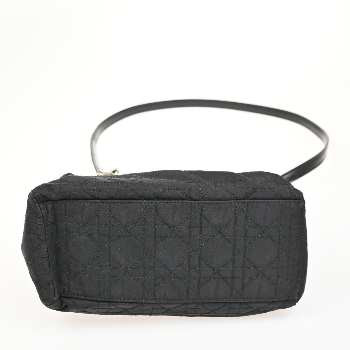 CHRISTIAN DIOR Logo Lady Cannage 2Way Hand Bag Nylon Leather Black SHW 98ZA262