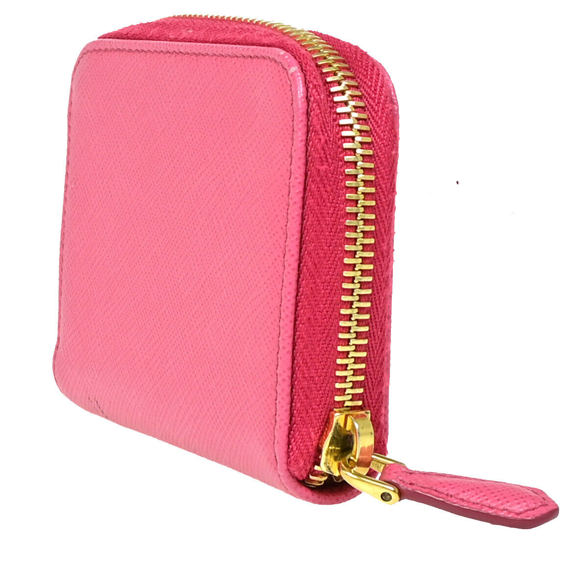 PRADA Logo Saffiano Mini Zipper Around Wallet Leather Pink GHW Italy 38YE697