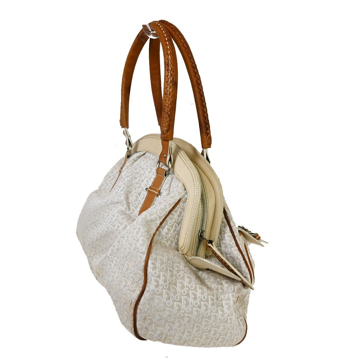CHRISTIAN DIOR Trotter Shoulder Hand Bag Canvas Leather Ivory Brown SHW 80EA768
