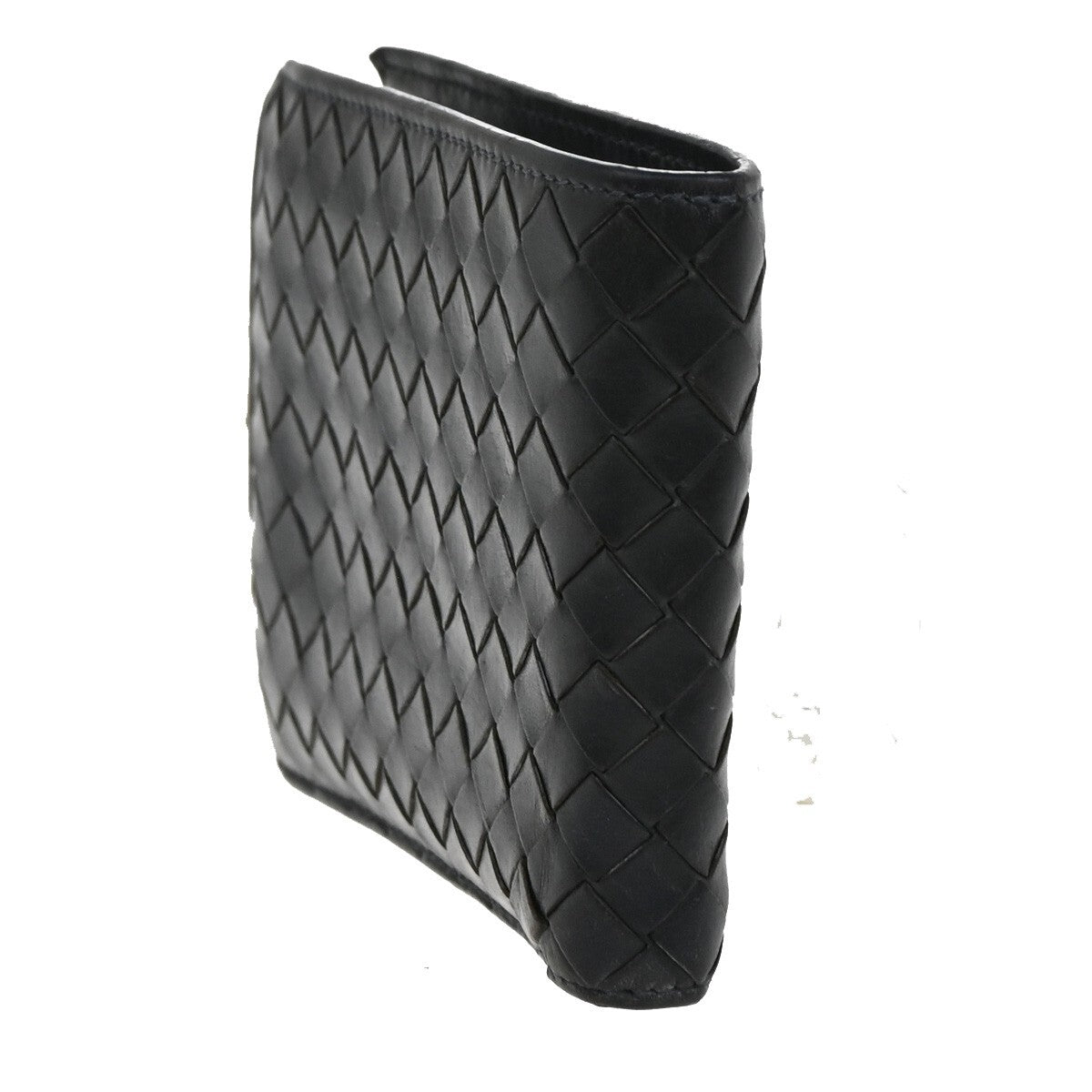 BOTTEGA VENETA Logo Intrecciato Bifold Compact Wallet Leather Navy Blue 07EE239