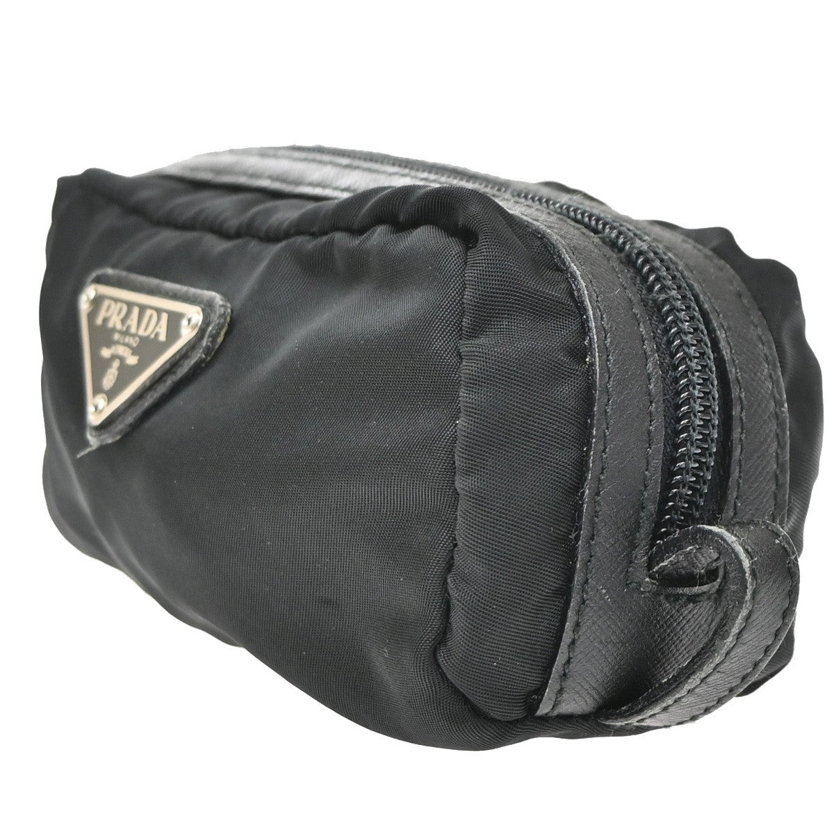 PRADA Logo Tessuto Mini Cosmetic Pouch Nylon Leather Black SHW Italy 09KD207
