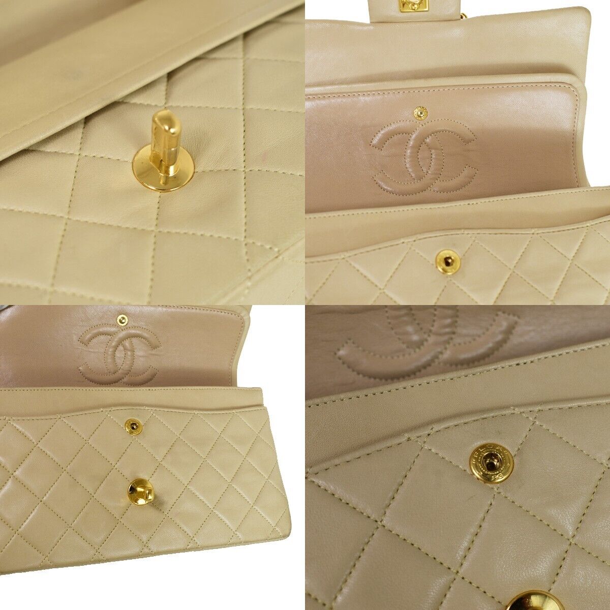 CHANEL CC Matelasse 23 Double Flap Chain Shoulder Bag Leather Beige GD 805RC566
