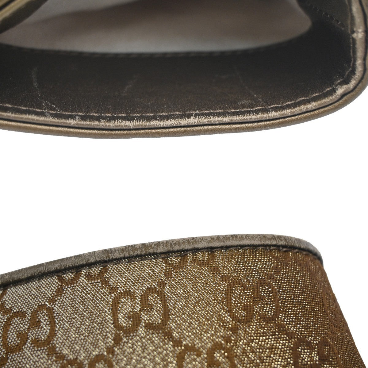 GUCCI GG Pattern Heart Bit Shoulder Bag Lurex Canvas Leather Brown Italy 31KC625