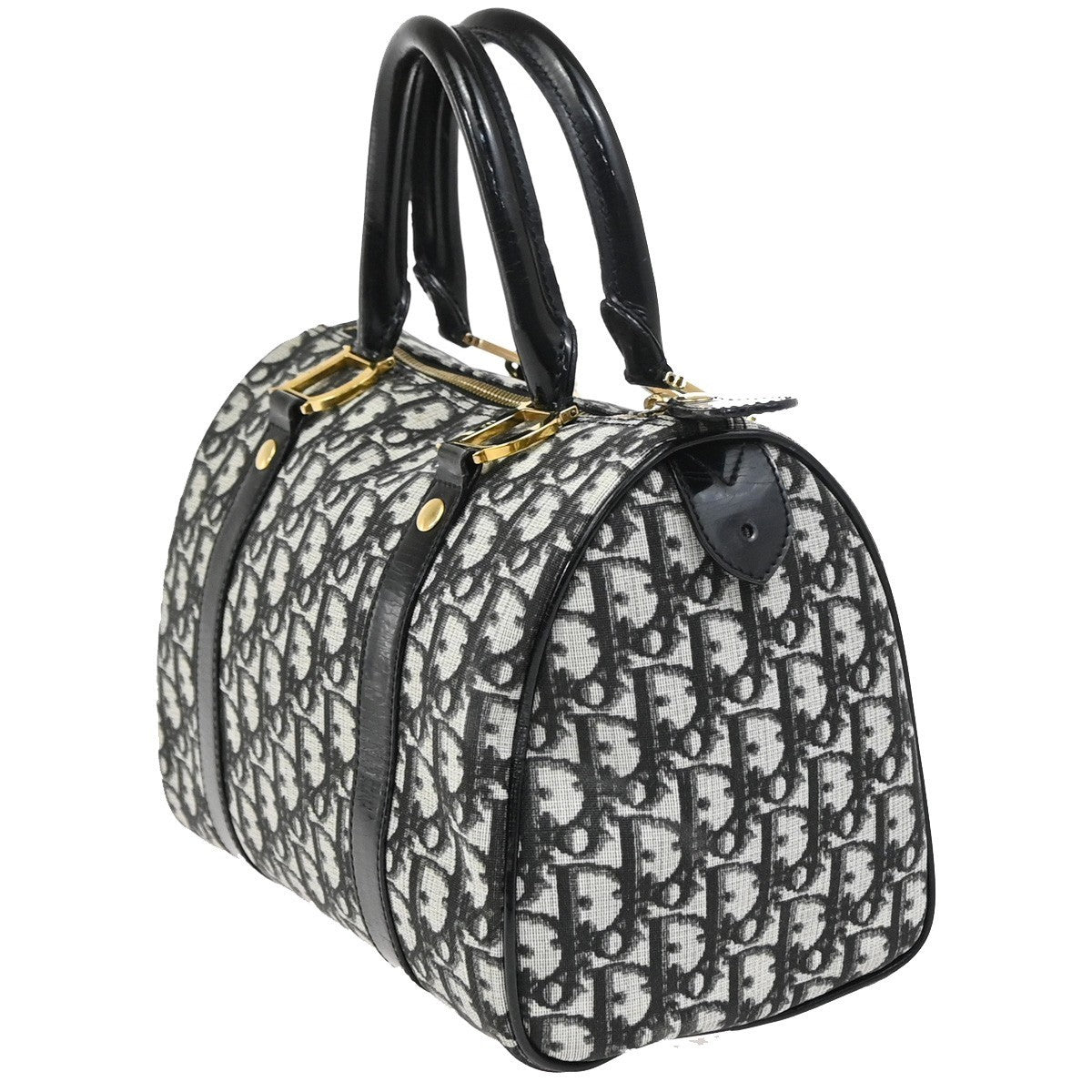 CHRISTIAN DIOR Trotter Pattern Hand Bag PVC Patent Leather Black GHW 95RQ051