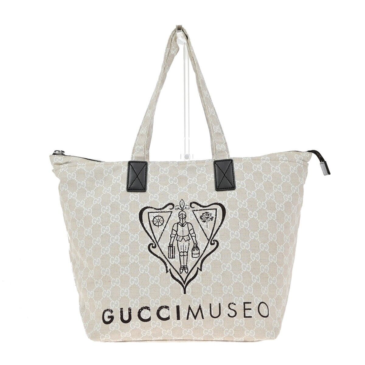 GUCCI Logo GG Pattern Museo Hand Tote Bag Canvas Leather Beige Italy 65EE039
