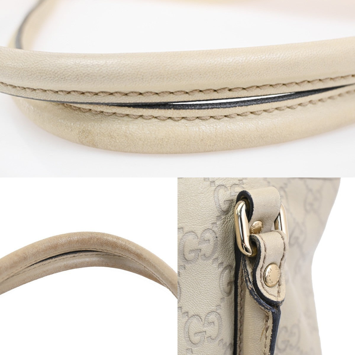 GUCCI Logo GG Pattern Guccissima​ Shoulder Bag Leather Beige GHW Italy 38CB035