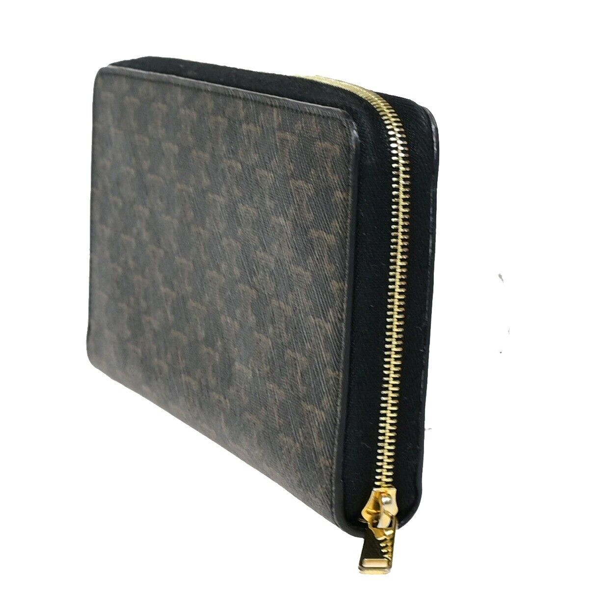 CELINE Triomphe Zip Around Long Bifold Wallet PVC Leather Black Italy 80KA275