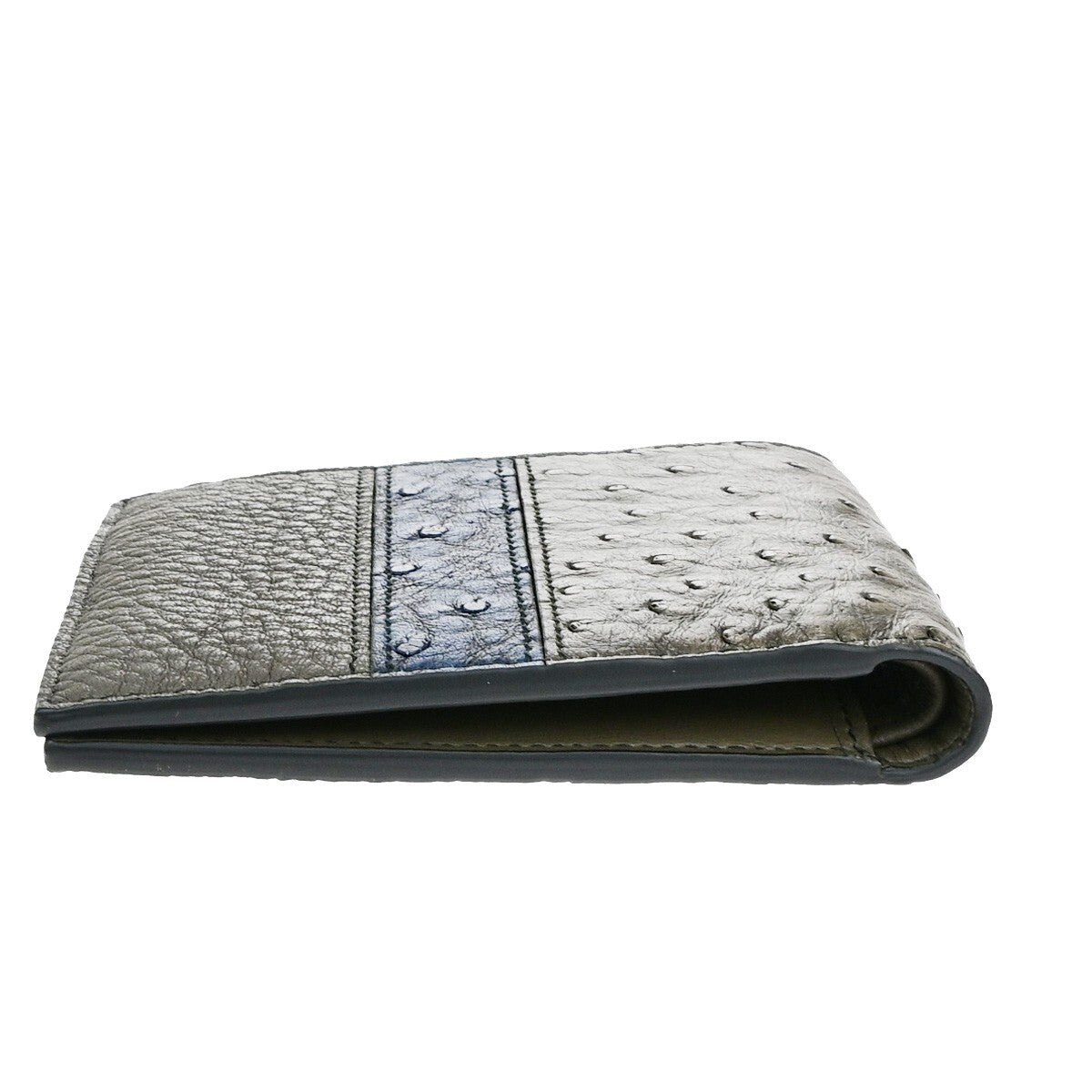 BOTTEGA VENETA Logo Compact Bifold Wallet Embossing Leather Brown Blue 68KB005