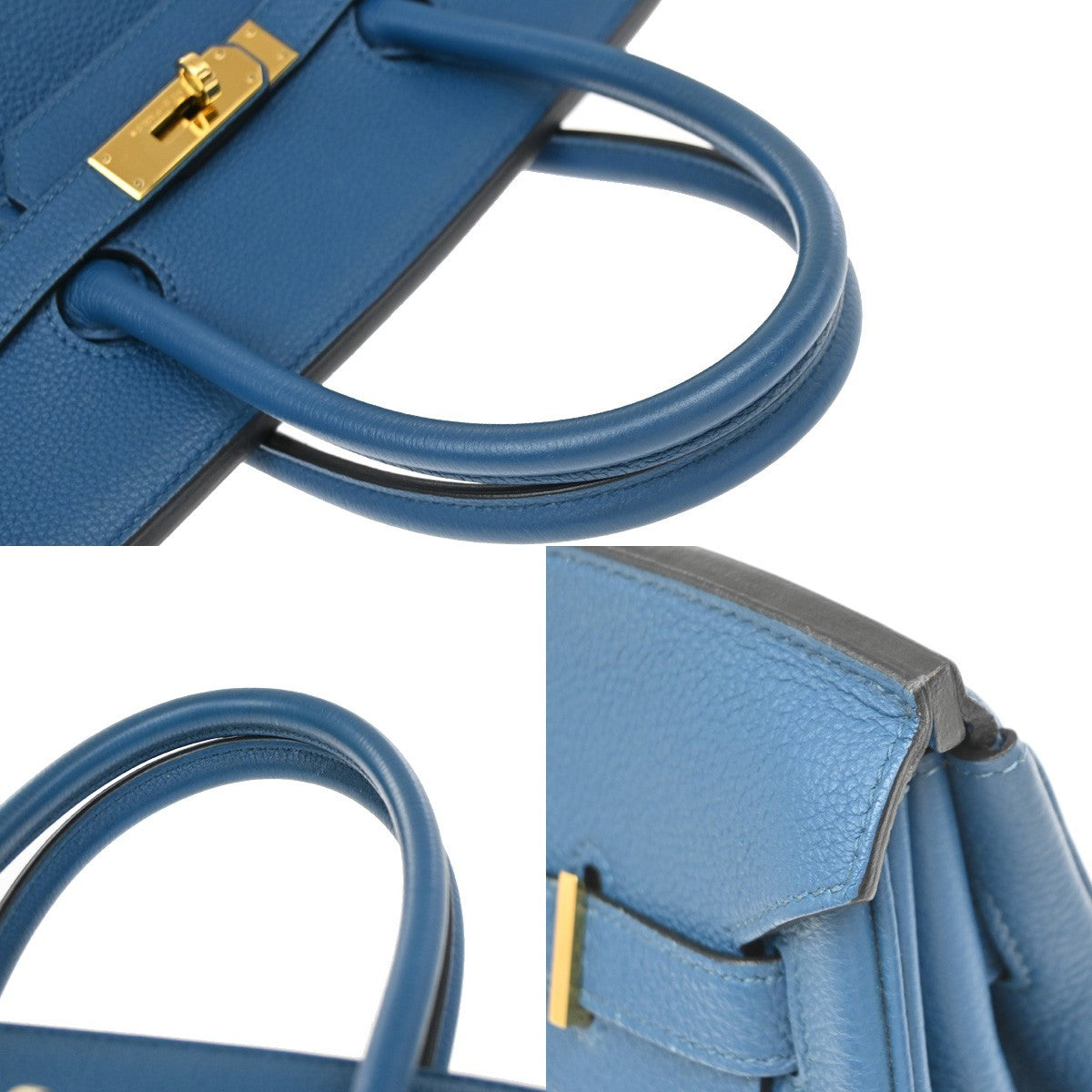 HERMES Birkin 35 Hand Bag Togo Leather Square Q Blue de Galice GHW 6600LC640