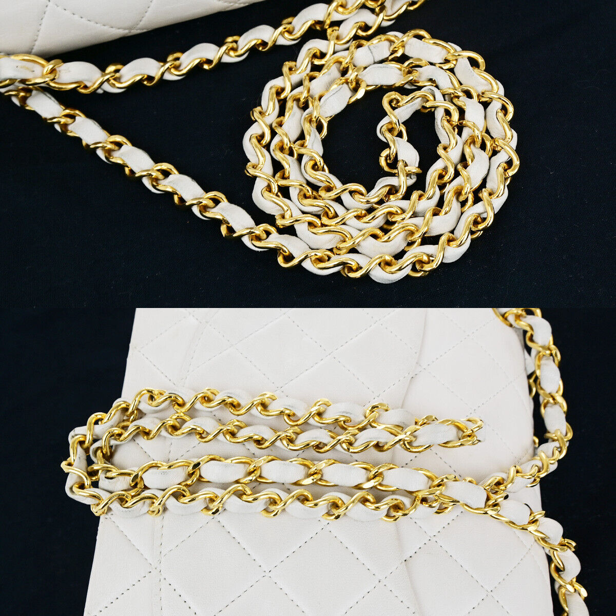 CHANEL CC Matelasse 25 Double Flap Chain Shoulder Bag Leather White GHW 385RK092