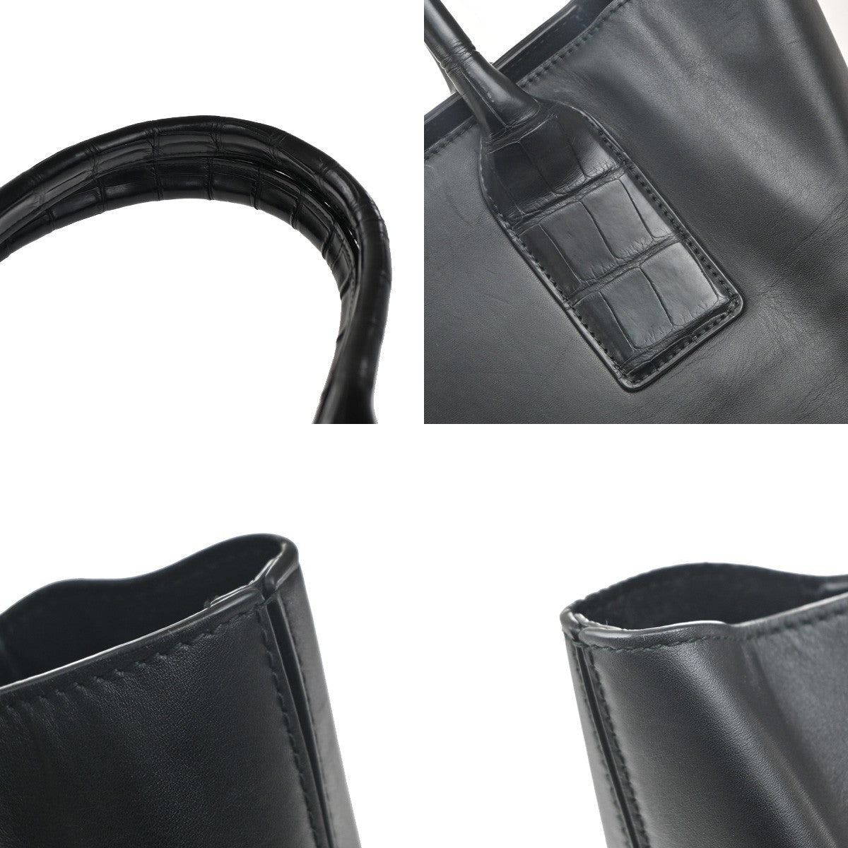 BOTTEGA VENETA Logo Shoulder Tote Bag Embossing Leather Black Italy 75KP333
