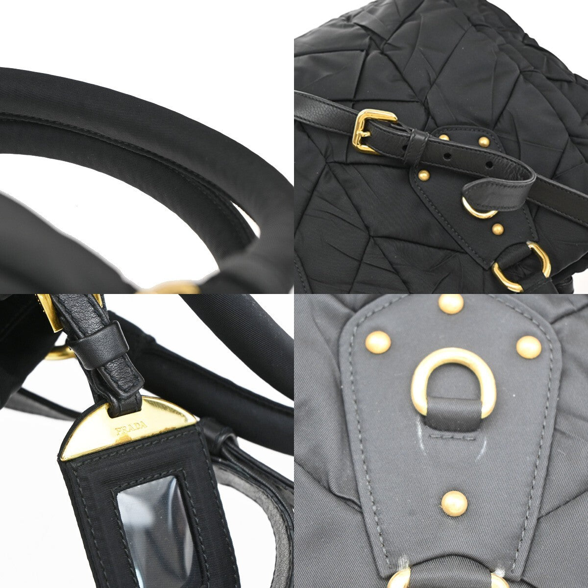 PRADA Logo Tessuto Gaufre 2Way Shoulder Bag Nylon Leather Black SHW 75FB550