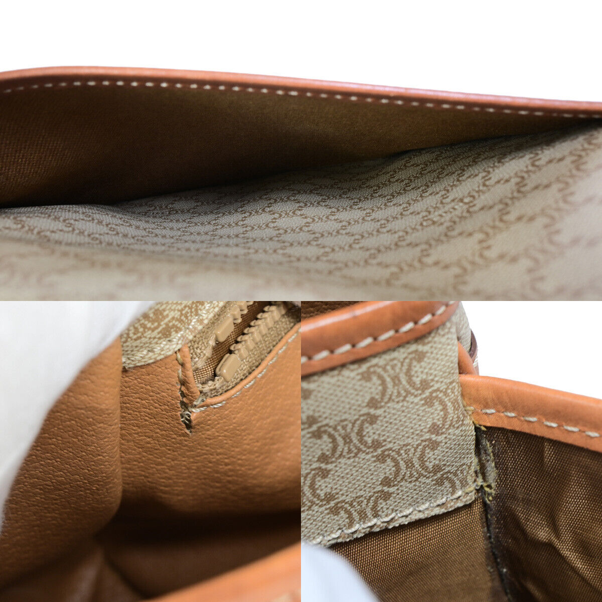 CELINE Logo Macadam Pattern Shoulder Tote Bag PVC Leather Brown GHW 30SJ064
