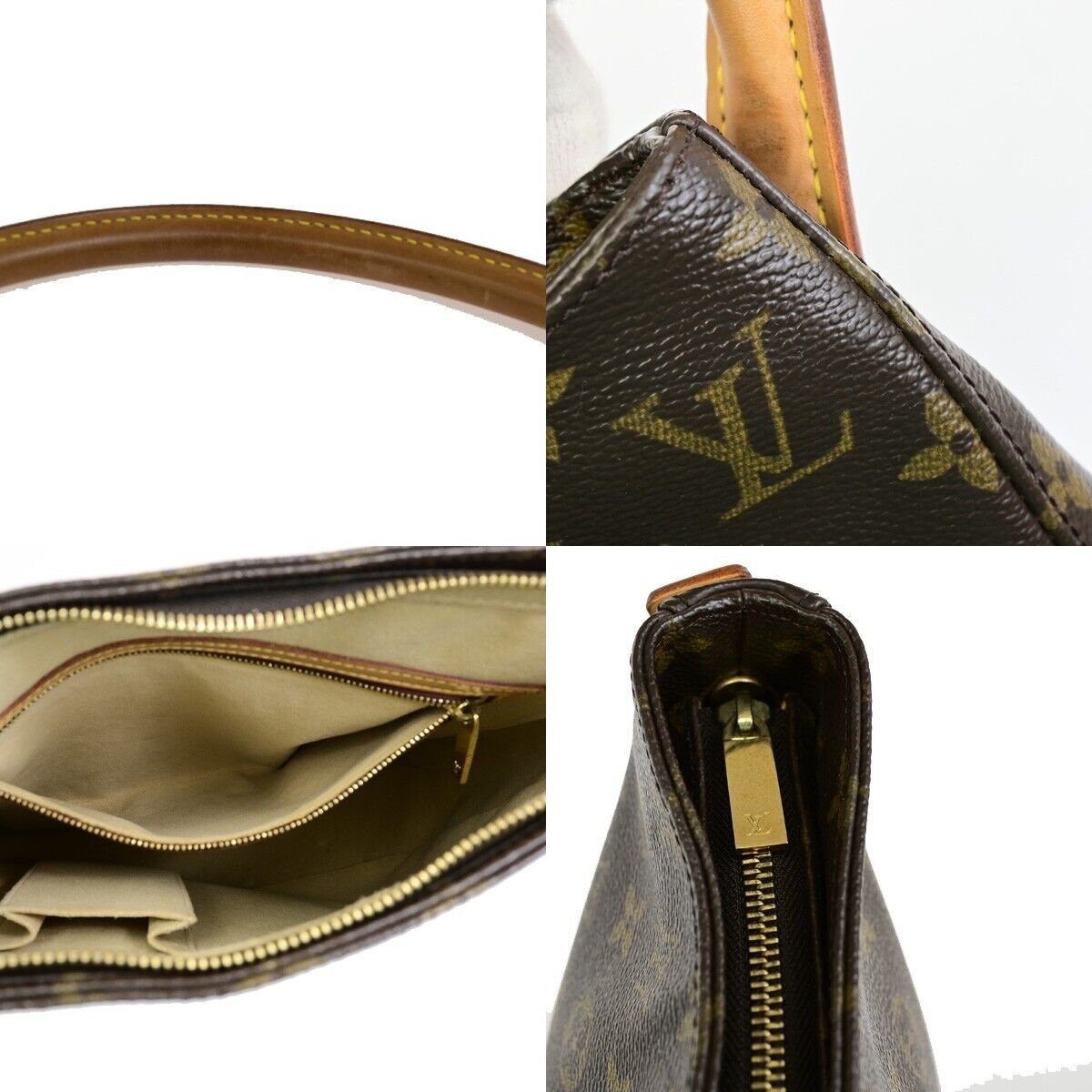 LOUIS VUITTON Logo Looping GM Shoulder Bag Monogram Leather Brown M51145 14EE098