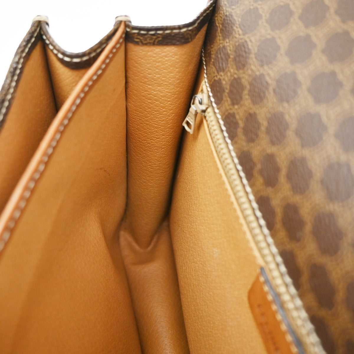 CELINE Logo Macadam Pattern Shoulder Bag PVC Leather Brown GHW 05YH782