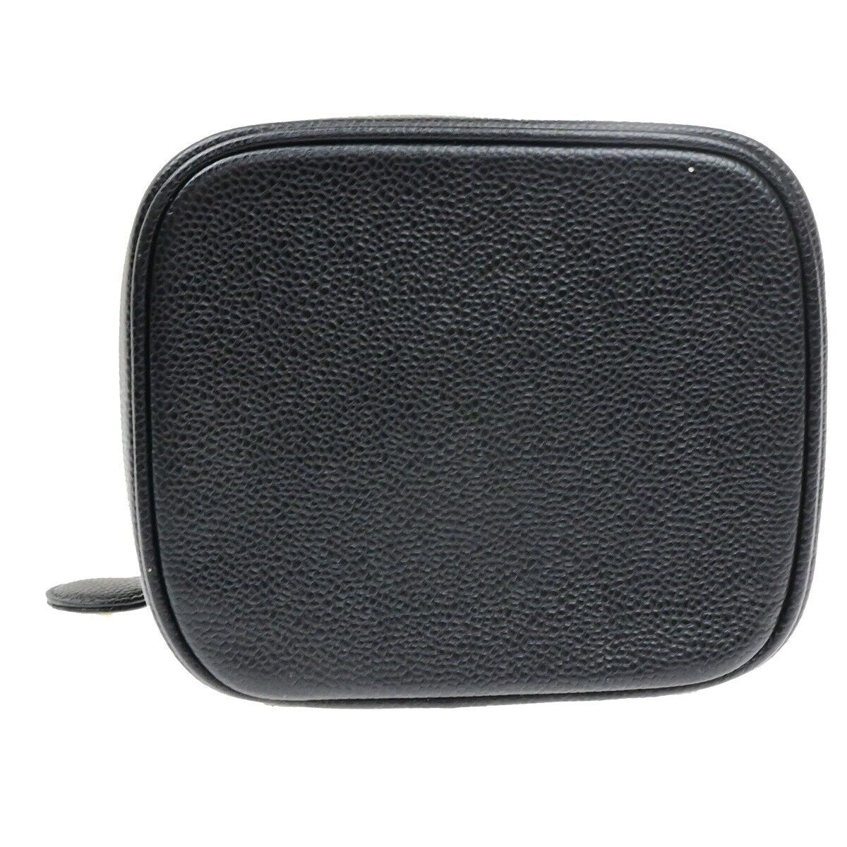 CHANEL CC Vanity Cosmetic Hand Bag Grained Calfskin Leather Black GHW 666RK912