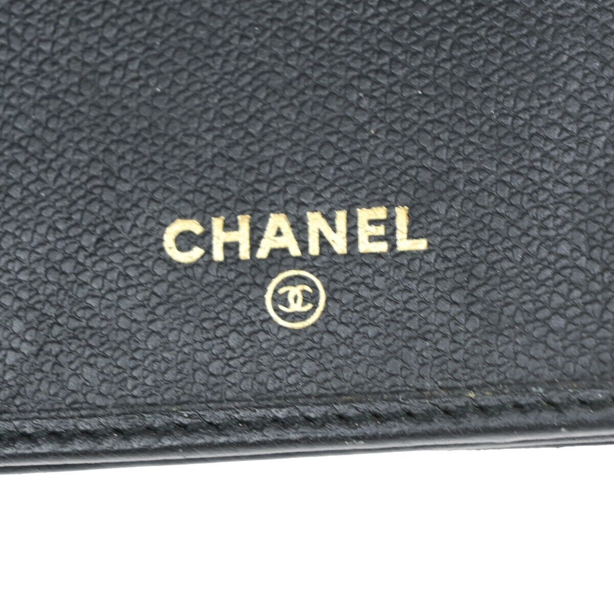 CHANEL CC Logo Long Bifold Wallet Purse Leather Black GHW France 33EB272