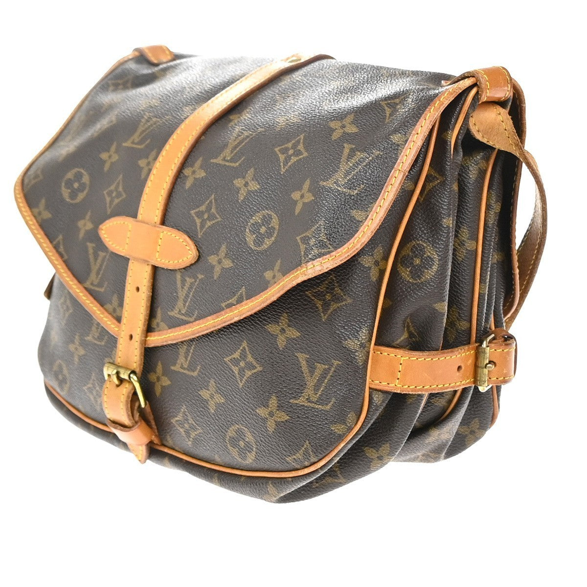 LOUIS VUITTON Logo Saumur 30 Shoulder Bag Monogram Leather Brown M42256 77EG314