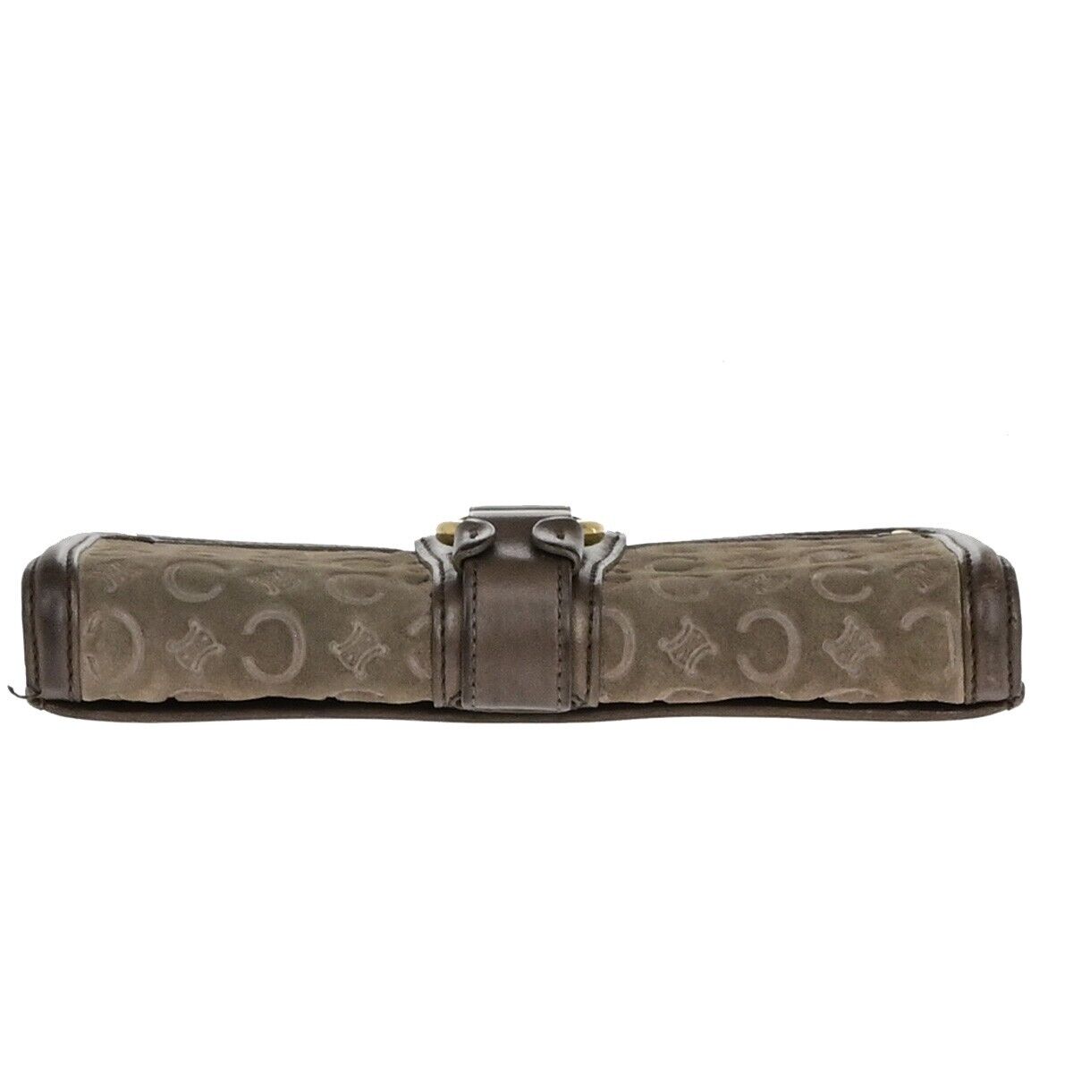 CELINE Logo Macadam Long Bifold Wallet Suede Leather Brown Gold 07KA509