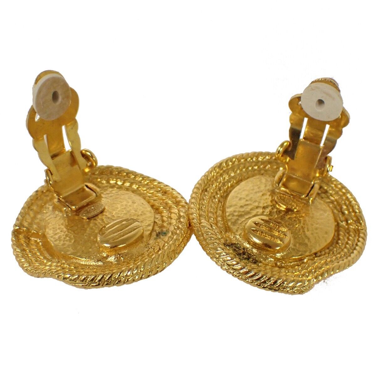 CHANEL CC Round Imitation Pearl Button Earrings 96A Clip-On GHW Vintage 33FA107