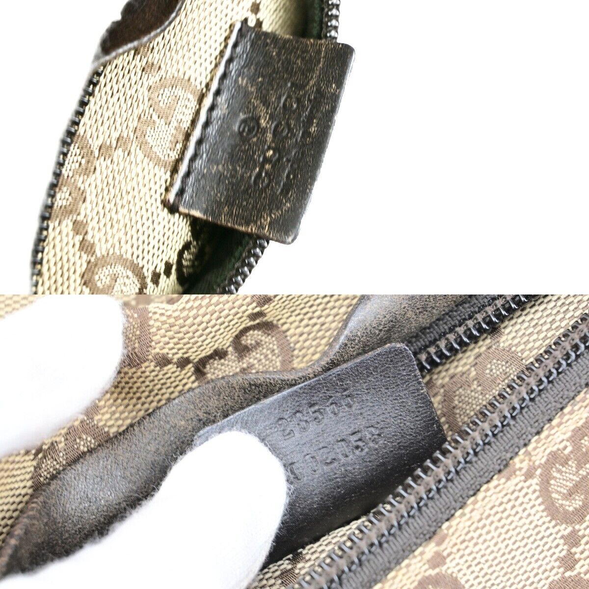 GUCCI Logo GG Pattern Bum Bag Belt Canvas Leather Brown Silver Italy 30ED208