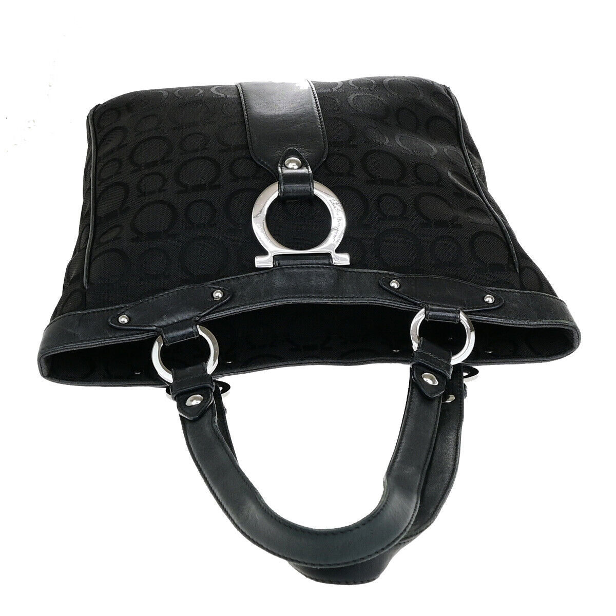 SALVATORE FERRAGAMO Gancini Tote Shoulder Bag Canavs Leather Black SHW 09YF536