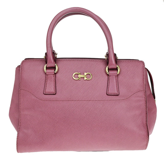 SALVATORE FERRAGAMO Logo Gancini Hand Bag PVC Leather Pink Gold Italy 67YE701