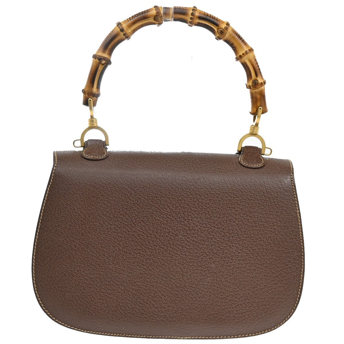 GUCCI Logo Bamboo Top Handle Hand Bag Leather Brown Gold Italy 52EE415