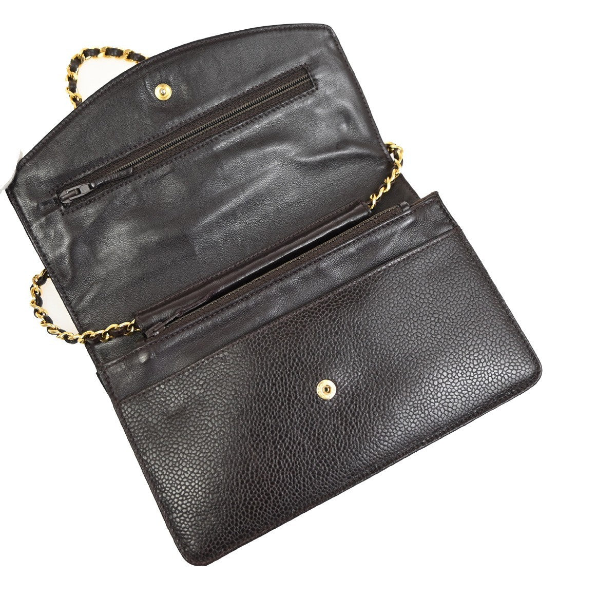 CHANEL CC Logo Chain Wallet Grained Calfskin leather Brown Italy VTG 332RL962