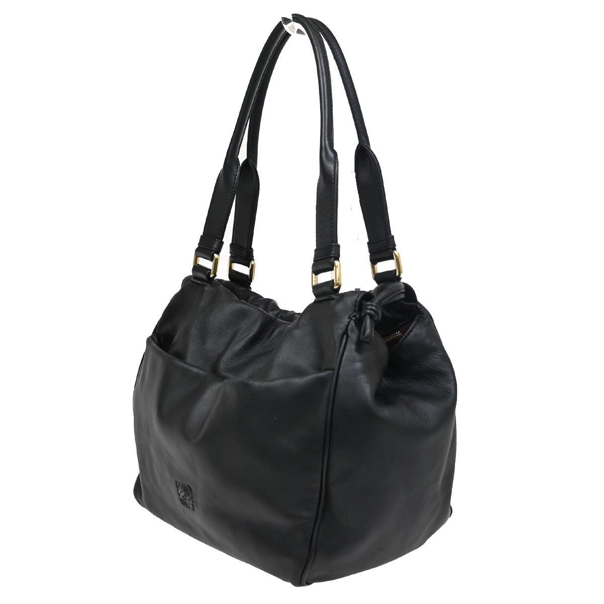 LOEWE ANAGRAM Logo Shoulder Hand Bag Nappa Leather Black GHW Spain 75RL779