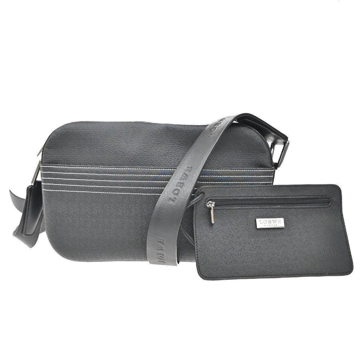 LOEWE Logo Repeat Anagram Crossbody Shoulder Bag PVC Leather Black 32EG246