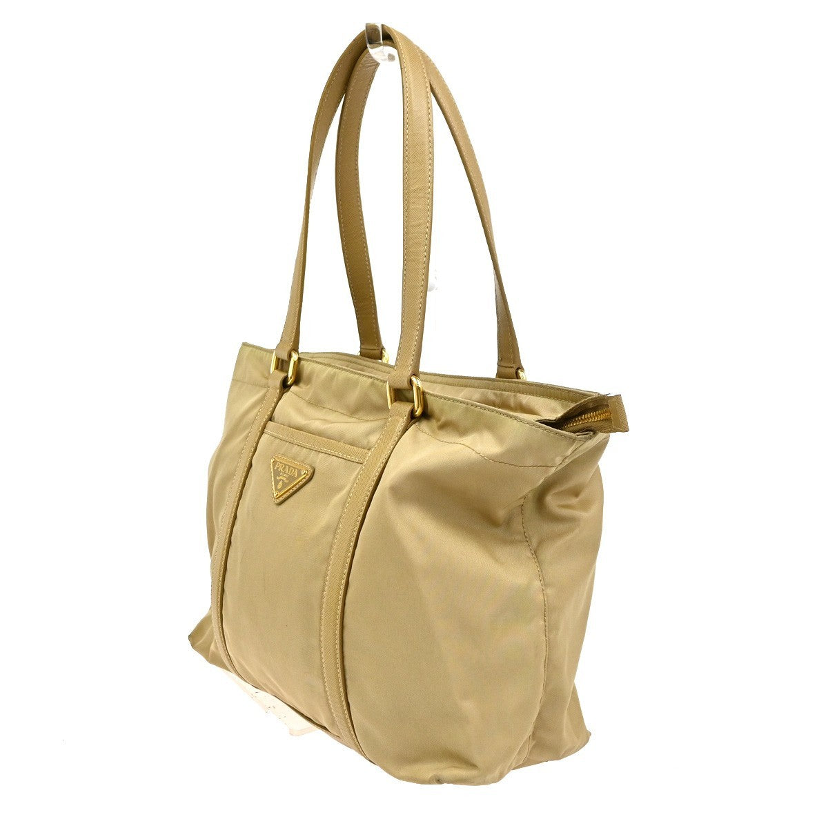 PRADA Logo Tessuto Shoulder Hand Bag Nylon Leather Beige Italy 30CA999