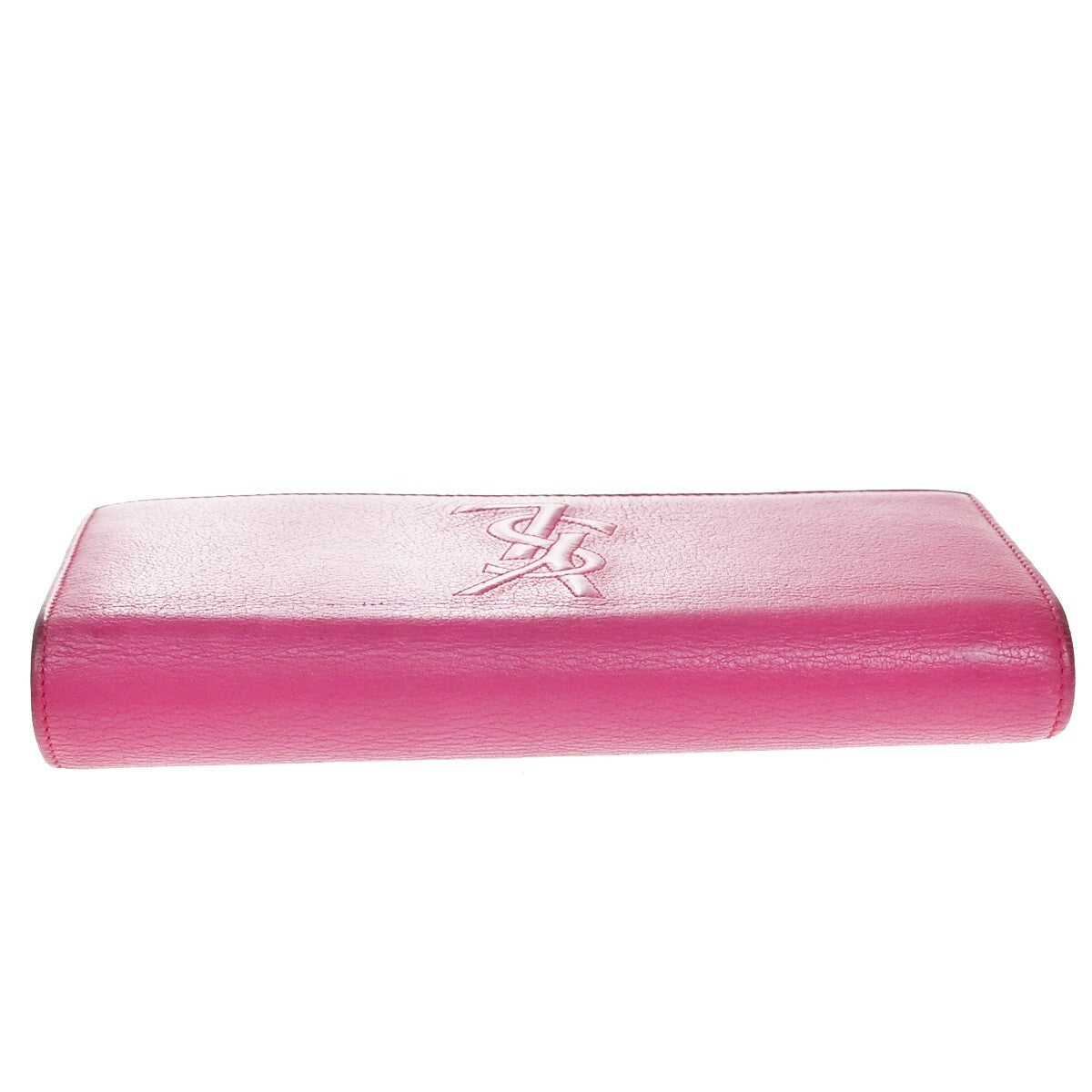 YVES SAINT LAURENT YSL Logo Long Zipper Wallet Leather Pink 66EE518
