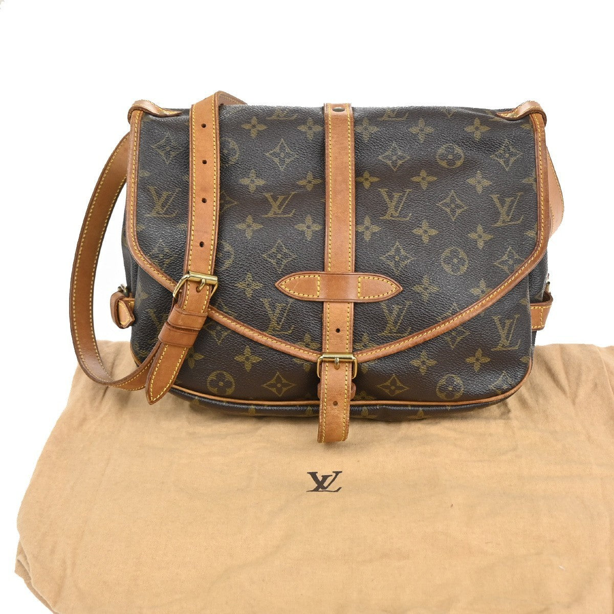 LOUIS VUITTON Logo Saumur 30 Shoulder Bag Monogram Leather Brown M42256 18TA325