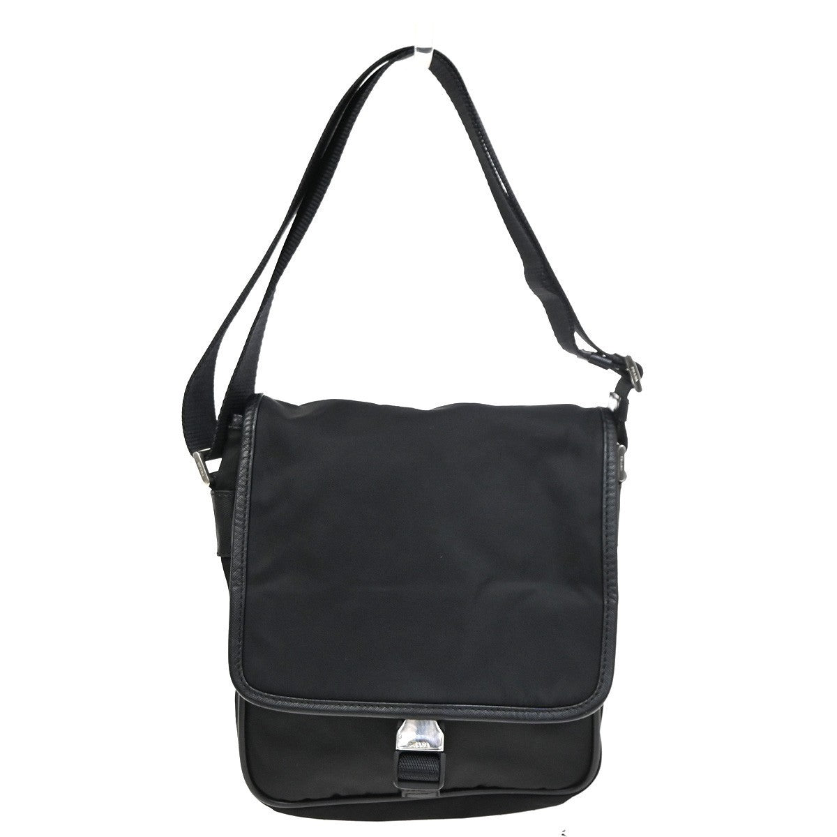PRADA MILANO Logo Tessuto Shoulder Bag Nylon Leather Black SHW Italy 38KC611