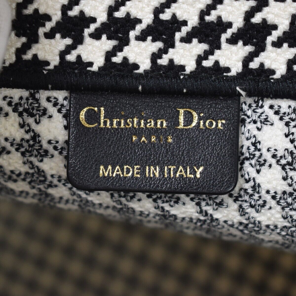CHRISTIAN DIOR Book Tote Medium Hand Bag Houndstooth Canvas Leather BK 307LC341