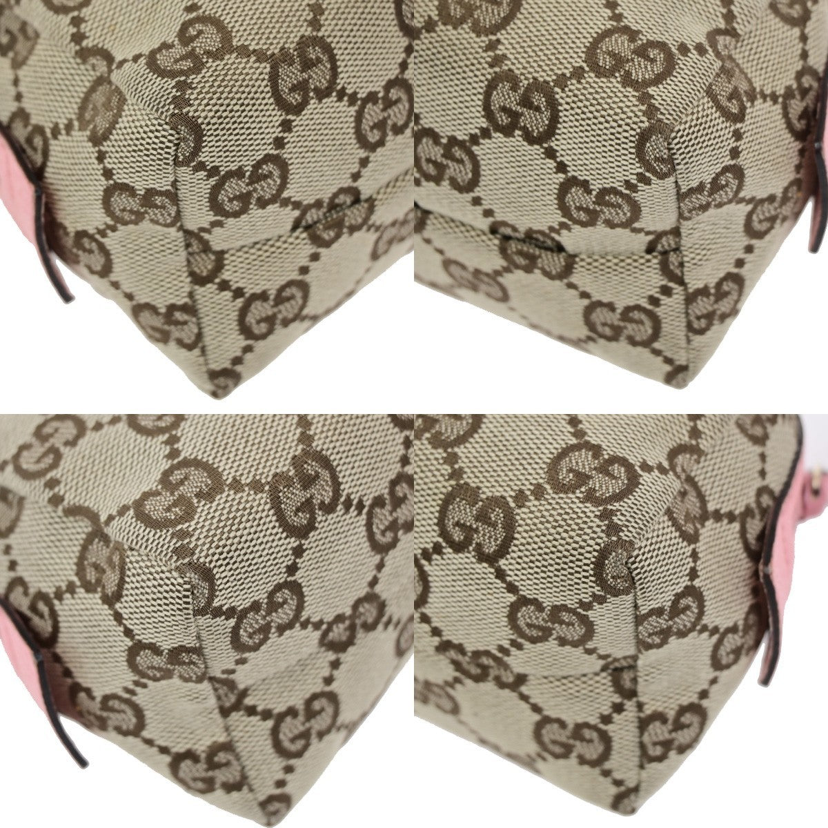 GUCCI Logo GG Pattern Cosmetic Pouch Canvas Leather Brown Pink GHW Italy 67YJ275