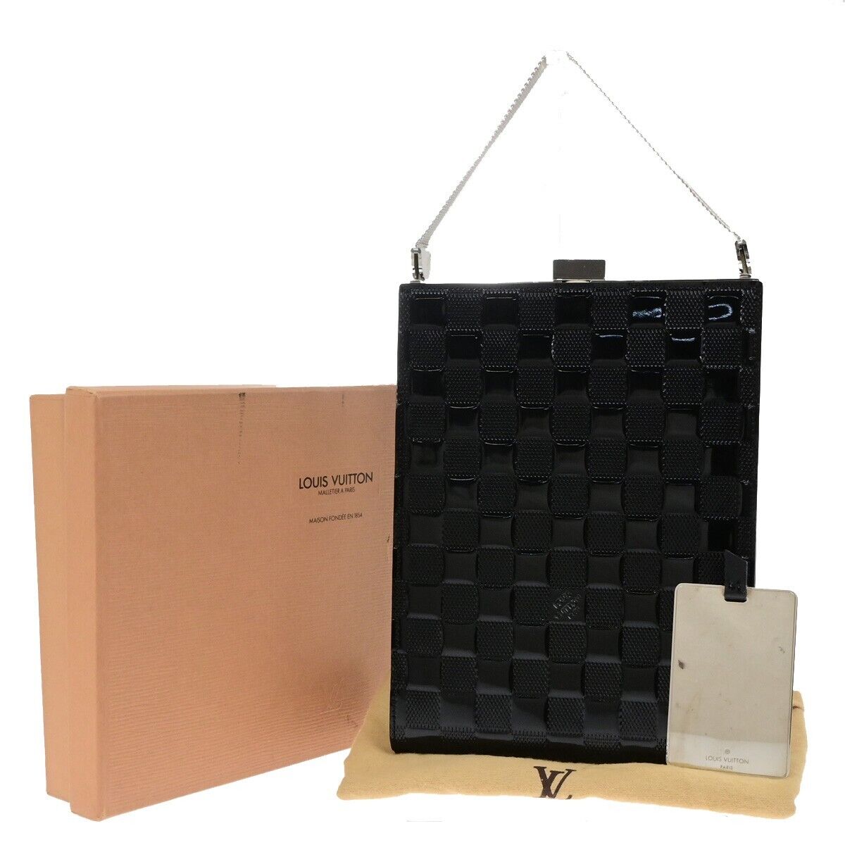 LOUIS VUITTON Ange Hand Bag Damier Vernis Leather Black Silver M92103 75ED437