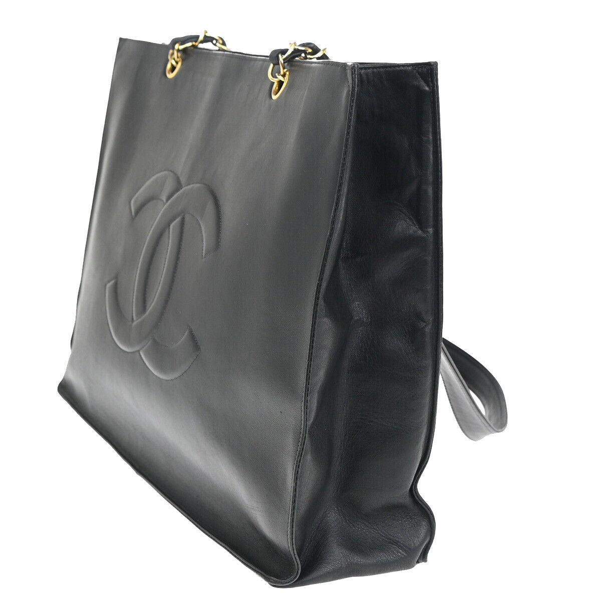 CHANEL CC Logo Chain Shoulder Tote Bag Leather BK GHW France Vintage 649RJ851