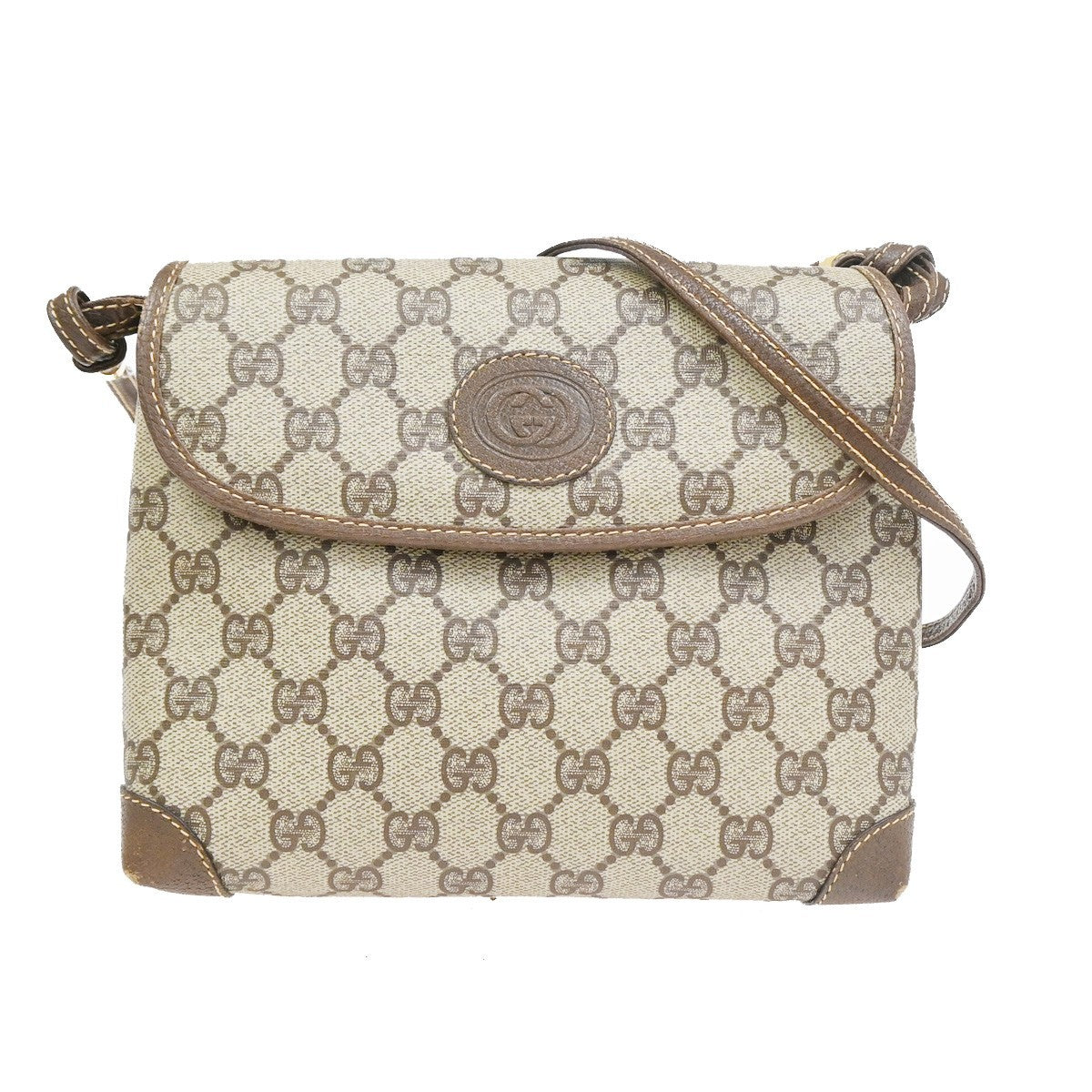 GUCCI GG Pattern Shoulder Bag PVC Leather Brown Italy GHW 38TA614
