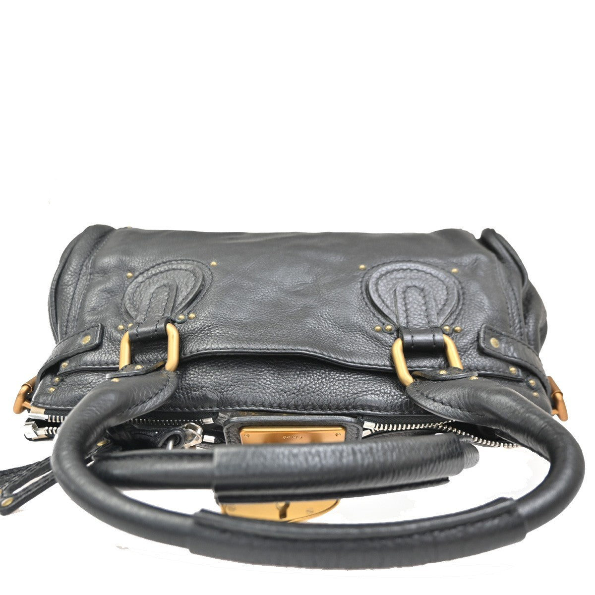 CHLOE Logo Paddington Padlock  Shoulder Handbag Leather Black GHW Italy 620RL739