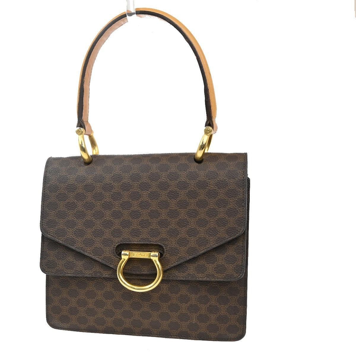CELINE Logo Macadam Double flap Hand Bag PVC Leather Brown GHW Italy 34MA096