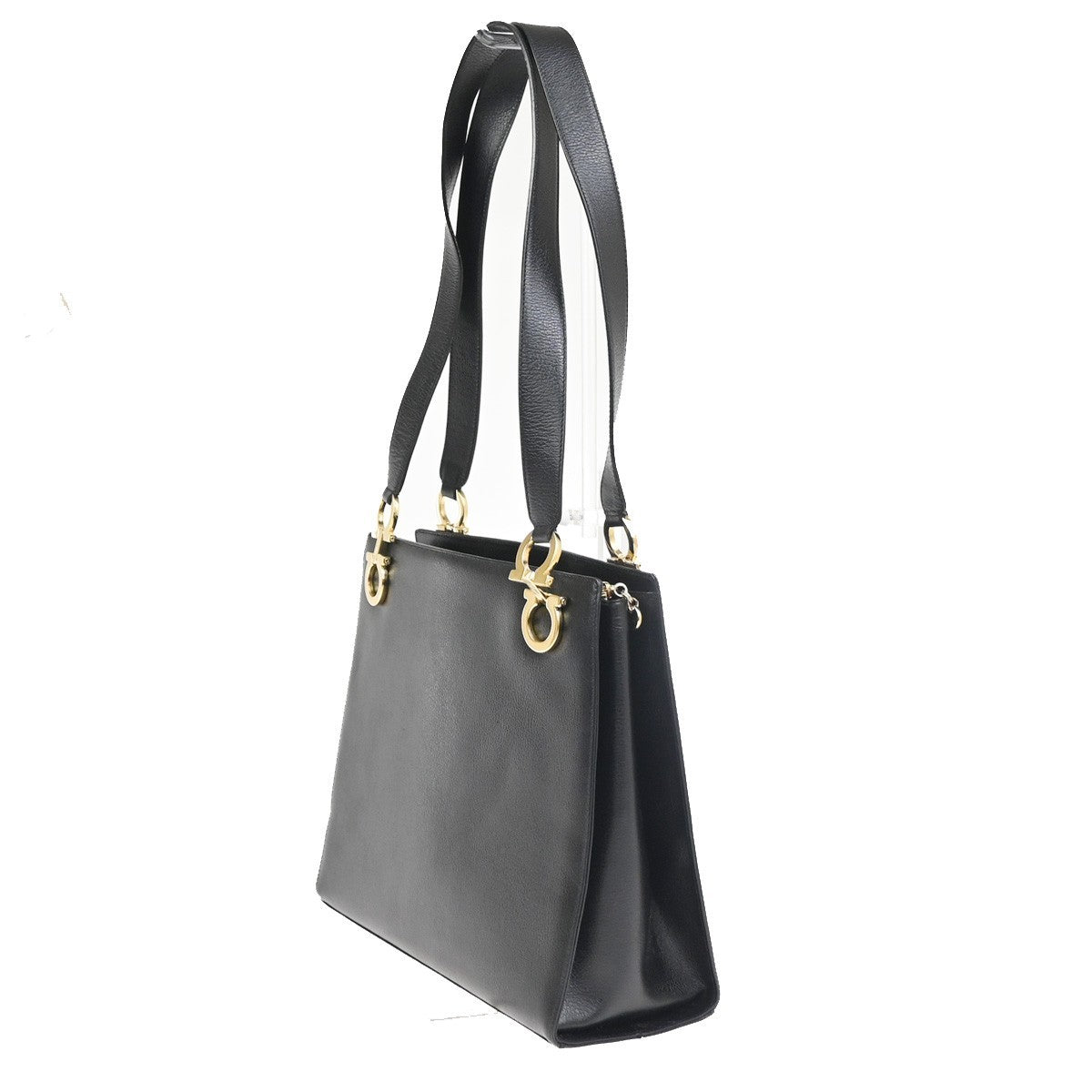 SALVATORE FERRAGAMO Logo Gancini Shoulder Hand Bag Leather GHW Black 35KC837