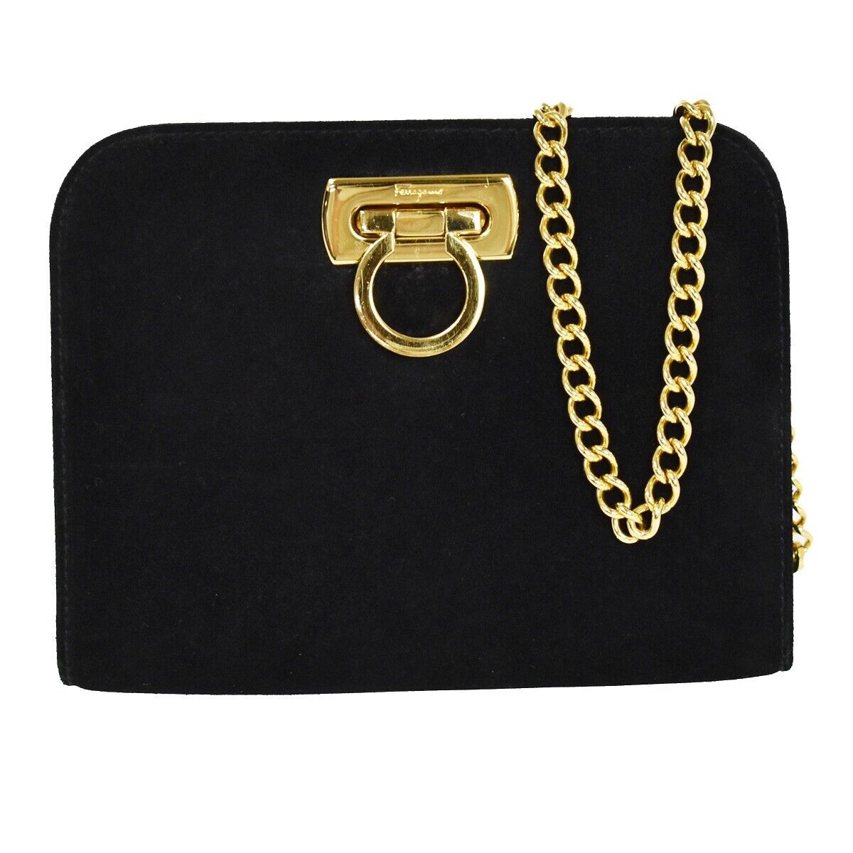 SALVATORE FERRAGAMO 2Way Chain Gancini Shoulder Bum Bag Suede Leather BK 65RC966