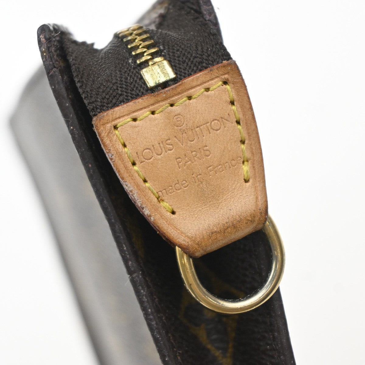 LOUIS VUITTON LV Logo Bucket GM Pouch Bag Monogram Leather Brown Gold 04KP602