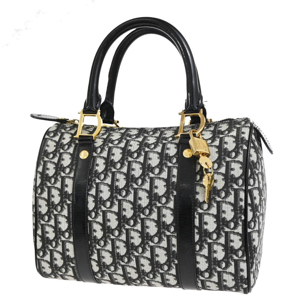 CHRISTIAN DIOR Trotter Pattern Hand Bag PVC Patent Leather Black GHW 95RQ051