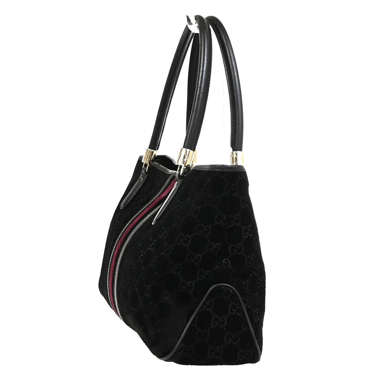 GUCCI GG Logo Sherry Line Shoulder Hand Bag Suede Leather Black Italy 10CA953